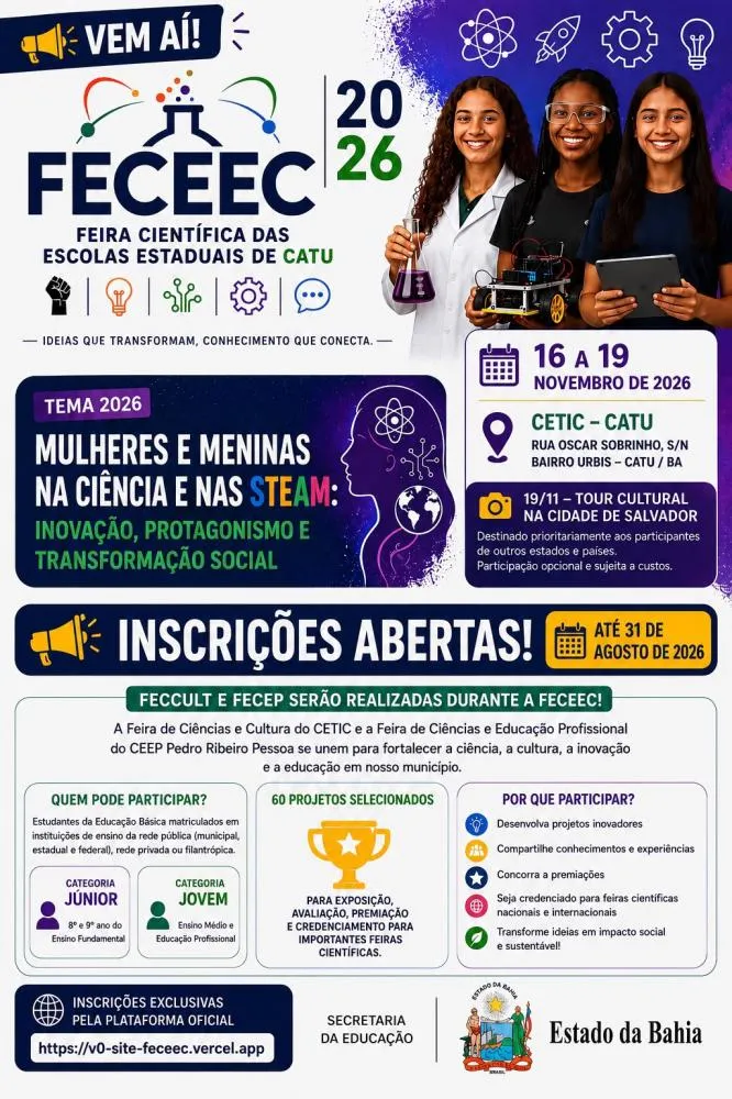 FECEEC 2026 abre inscrições para projetos científicos de estudantes em Catu